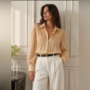 Chloé Silk Pleated Blouse Cream Designer Luxury Top XS